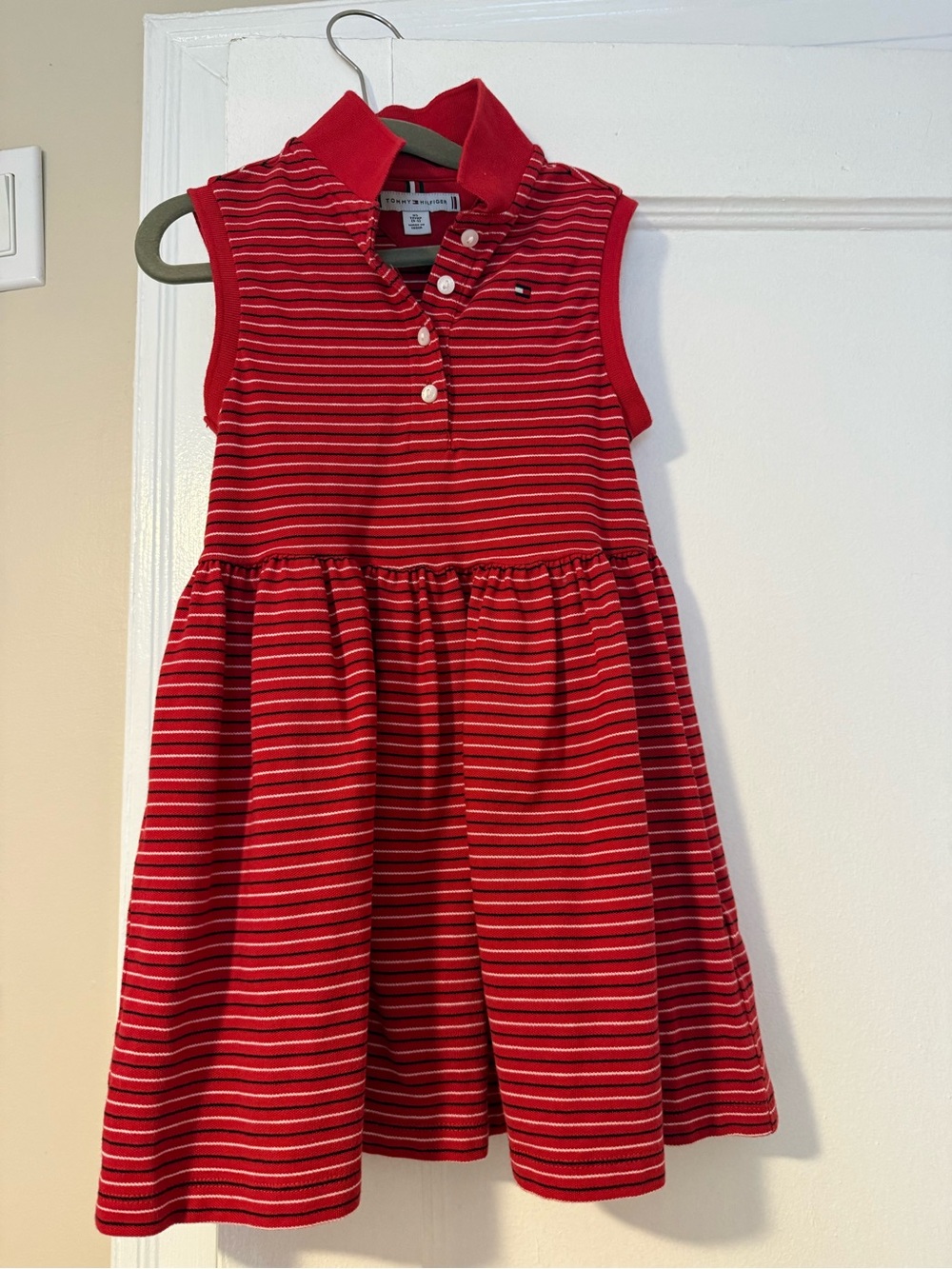 Tommy Hilfiger Red and White Striped Sleeveless Polo Dress